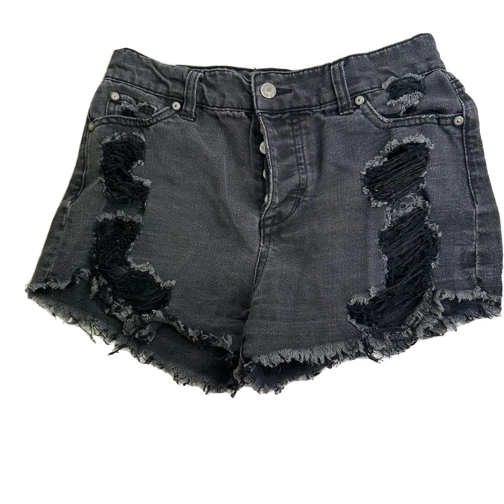 Fashion Nova Black Distressed Denim Cut Off Shorts Women Size 3/26 CJ31031